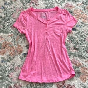 Pink Short Sleeve Henley Shirt